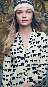 Anthropologie Maeve Bear Print Button Down Top- 4 - Picture 1 of 8