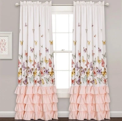 "Cortinas mariposa aleteadas decoración exuberante 52""x84"" 2 paneles rosa" Foto 1 de 4