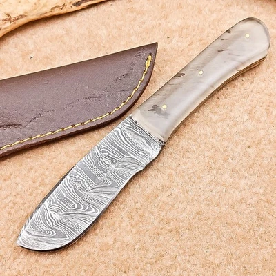 手工制作大马士革钢制薄刀 | 8.0 英寸 | 全唐皮革鞘 IT-2636 — 第 1/4 张图片