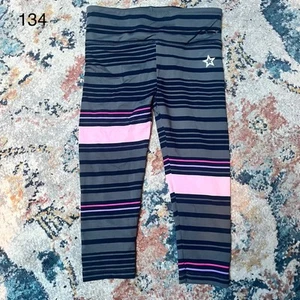 American Girl Sz XS 6 Gray Pink Striped Capri Pants Leggings Workout For Girls - Picture 1 of 8