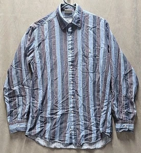 Vintage Lacoste Button Up Shirt Mens 15-15½ Regular Fit Striped Blue 100% Cotton - Picture 1 of 5