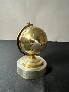 Vintage Brass Europa Desktop Alarm Clock Photo Frame in World Globe See Pictures - Picture 1 of 8