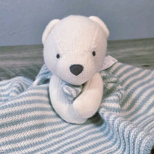 Carter's Plush Knit Bear Lovey Security Blanket Baby Toy Blue White Stripe 68156 - Picture 1 of 10
