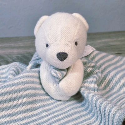 Carter's Plush Knit Bear Lovey Security Blanket Baby Toy Blue White Stripe 68156 - Image 1 of 4