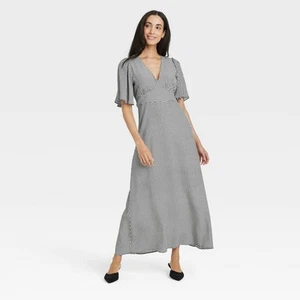 Women's Short Sleeve Maxi Sundress - A New Day White Gingham Check - Picture 1 of 3