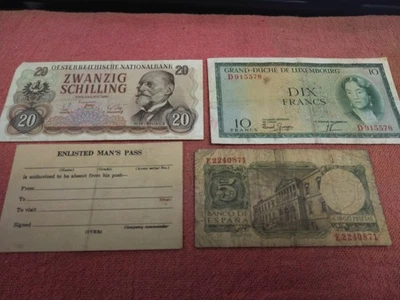 1942 ENLISTED MAN'S PASS, AND 3 EUROPE NOTES FROM THE 1950'S (FROM VET ESTATE ) - Image 1 of 4