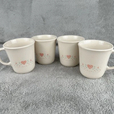 Lote De 4 Tazas Vintage Corning Forever Yours Rosa Corazón Foto 1 de 4