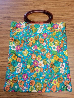 Vintage Lady’s Pride Foldable Reusable Floral Tote Bag Lucite BOHO style aqua - Image 1 of 4