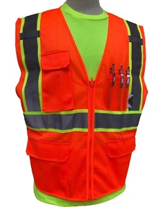 SKU-03-5XL HIGH VISIBILITY ORANGE/LIME MESH VEST - Picture 1 of 10