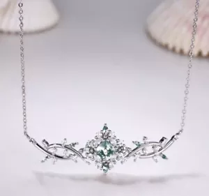 Natural Moss Agate Necklace Princess cut Leaf Moissanite Pendant Gift For Women - Picture 1 of 4