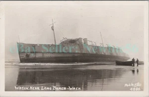 Long Beach Washington WA - NAUFRAGIO EN LA PLAYA - RPPC Postal - Imagen 1 de 2