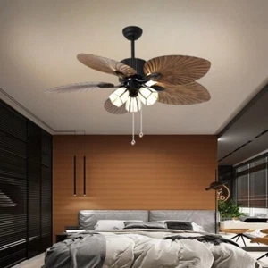 Modern 52" Palm Leaf ceiling fan With Light & Remote, Luxury Ceiling Fan - Picture 1 of 10