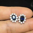 2Ct Oval Cut Simulated Blue Sapphire Diamond Stud Earrings 14Kwhite Gold Plated