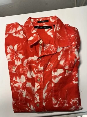 Sean John Manga Larga Ajuste A Medida 2xl Naranja/Blanco Floral Foto 1 de 4