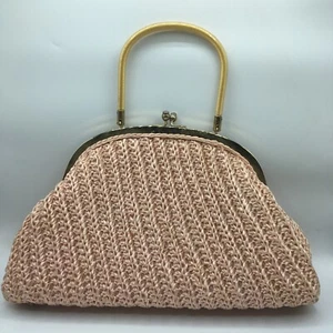 Vtg gaymode pink raffia straw woven purse gold lamet handle golden girls Japan  - Picture 1 of 9