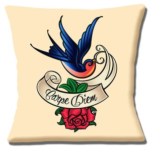 Cubierta de cojín para tatuaje Sailor Jerry 16x16 pulgadas 40 cm Carpe Diem Aprovecha el pájaro del día - Imagen 1 de 3