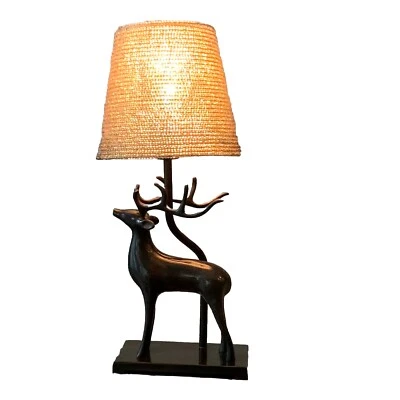 Lámpara de mesa Pottery Barn 2007 color bronce reno con pantalla de cuentas original Foto 1 de 4