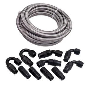 6AN 3/8" PTFE E85 Hose Braided Stainless Steel Fuel Injection Line Fitting Kit - Picture 1 of 12