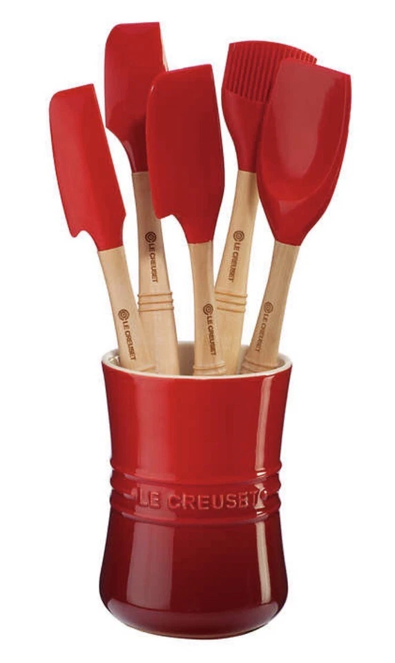 LE CREUSET Cerise Red Revolution Juego de Herramientas de Silicona 6 Piezas 4.5"x4.5"x6.3" ¡Nuevo! Foto 1 de 2