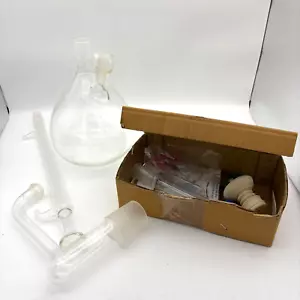 Distillation Flask Borosilicate Glass Therm Holder Clear Mixed Lab Pieces Set - Picture 1 of 11