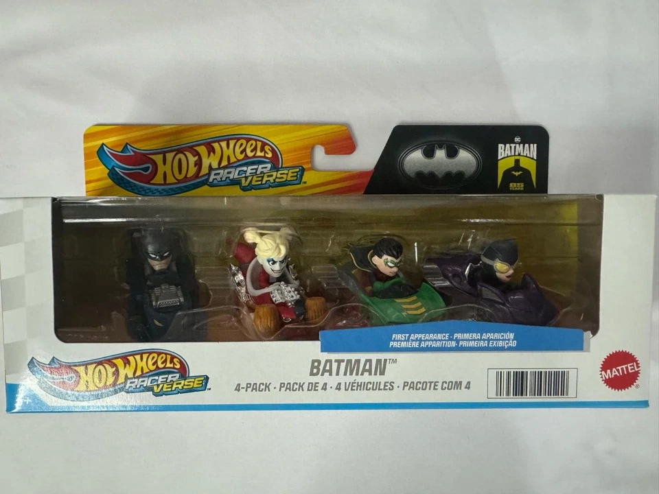 Hot Wheels Racer Verse 4-Pack Batman Robin Catwoman Harley Quinn Sturdy Die Cast - Image 1 of 1