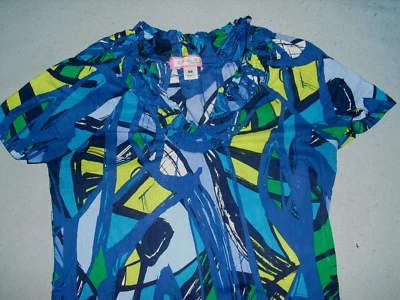 Koi by Kathy Peterson Scrub Top Size XS Short Sleeve blue geometric - Image 1 of 2