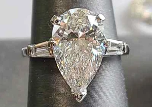 4.35 Ct E VS1 Pear Shaped 14k White Gold Lab Grown Diamond Ring IGI Certified - Picture 1 of 10