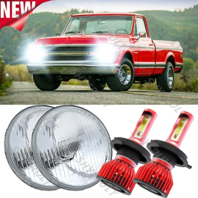 Pair 7"inch Round LED Headlights High Low for Chevrolet C10 C20 Pickup K10 K20 A - Image 1 of 4