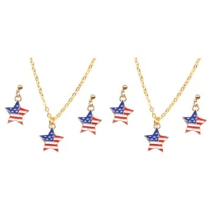 2 PCS Flag Necklace Earring Set Star Shape Pendant Alloy American - Picture 1 of 12