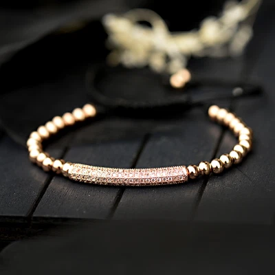 Dije 18K Cuentas Chapadas Blanco Circón Tubo Largo Trenzado a Mano Hombres Mujeres Pulseras Foto 1 de 4