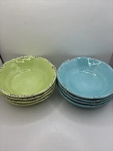 Tommy Bahama Melamine Aqua & Lime Crackle Bowls Set of 8~6.75 Inch - Picture 1 of 7