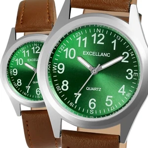 Excellanc Herrenuhr Grün Braun Analog Kunst Leder Quarz Klassisch Business