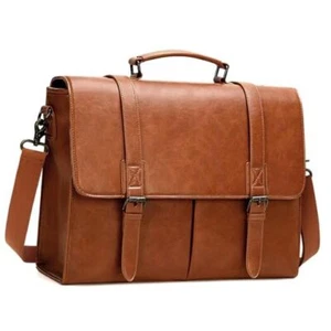 Messenger Bag for Men 15.6 Inch Vintage Leather Briefcase Waterproof Laptop - Picture 1 of 7