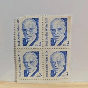 Paul Dudley White M.D. 3¢ Blocco di 4 francobolli Grandi americani serie fiera... - Foto 1 di 9