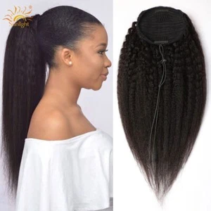 Kinky Straight Drawstring Human Hair Ponytail Extension Remy Brazilian Hair - Picture 1 of 18