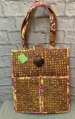 Bolso Tiki Vera Bradley Rosa Paisley Paja Nuevo con Etiquetas en Oro Bali Foto 1 de 4