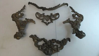 2 Antique French Victorian Rococo Corner FEET Legs Ormolu 7” x 4” + other brass - Image 1 of 4