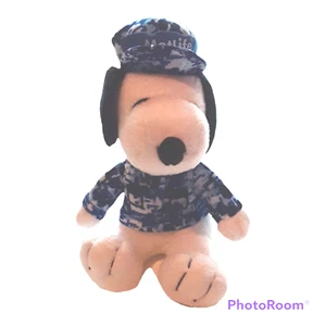 2011 Snoopy MetLife Peanuts Plush Blue Army Camouflage Soldier 6” Preowned - Picture 1 of 4