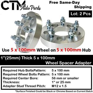 2x 1" Thick 5x100mm 56mm C.B. Wheel Spacer Adapter Fit Dodge Pontiac & More