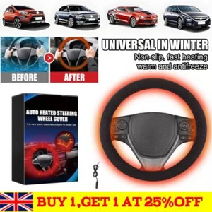 Black Heated Steering Wheel Cover Wireless Warmer,Rechargeable Cordless HOT - Picture 1 of 9