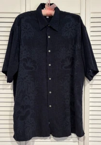 Pierre Cardin Men’s Navy Blue Floral Button Up Shirt Short Sleeve Size Large - Picture 1 of 9