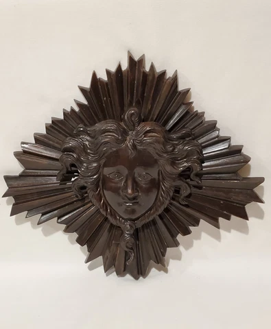 Large Bronze Metal Sun King Figural Face On Starburst Door Knocker Medusa Apollo Cover