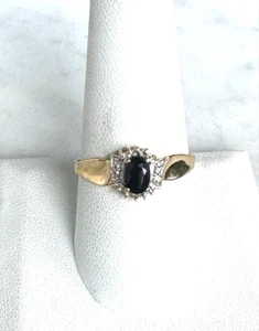 YELLOW GOLD BLUE SPINEL AND DIAMOND RING SIZE 9.75 - Picture 1 of 8