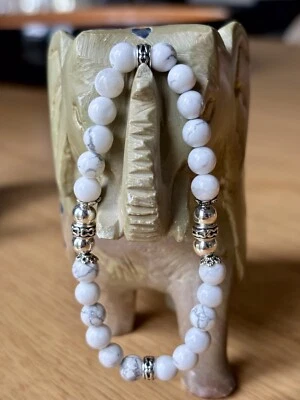 Howlite Beaded Bracelet Handmade Boho Gemstone Tibetan Beads - Image 1 of 4