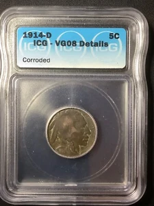 1914-D Buffalo Nickel VG8 Details Corroded - Picture 1 of 2