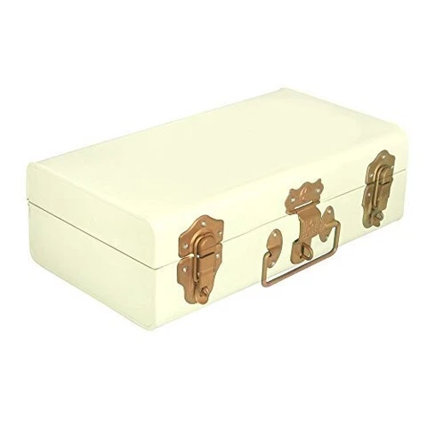 Vintage Style Buxa Metal Storage Rectangular Trunk Storage Chest Off White Cover