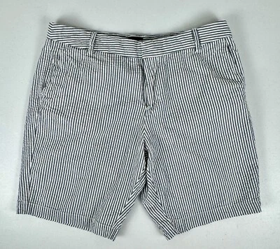 Pantalones Cortos Cynthia Rowley Para Mujer Talla 12 Azul Rayas Frente Plano Chino Seersucker Foto 1 de 4