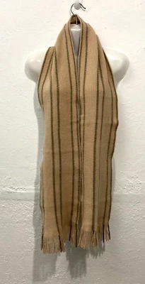 Gap Scarf Knit Lambswool Blend Brown Striped Fringe 66"x7.5" - Image 1 of 4