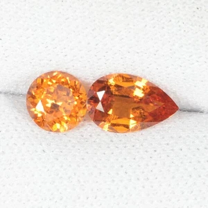 1.49 ct WONDERFUL" FANTA ORANGE  NATURAL SPESSARTITE GARNET  Pear Round 2pc SPL - Picture 1 of 2