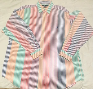 90's XL Ralph Lauren "BLAIRE" Multi Color Stripe Button Down Polo Collar Shirt - Picture 1 of 9